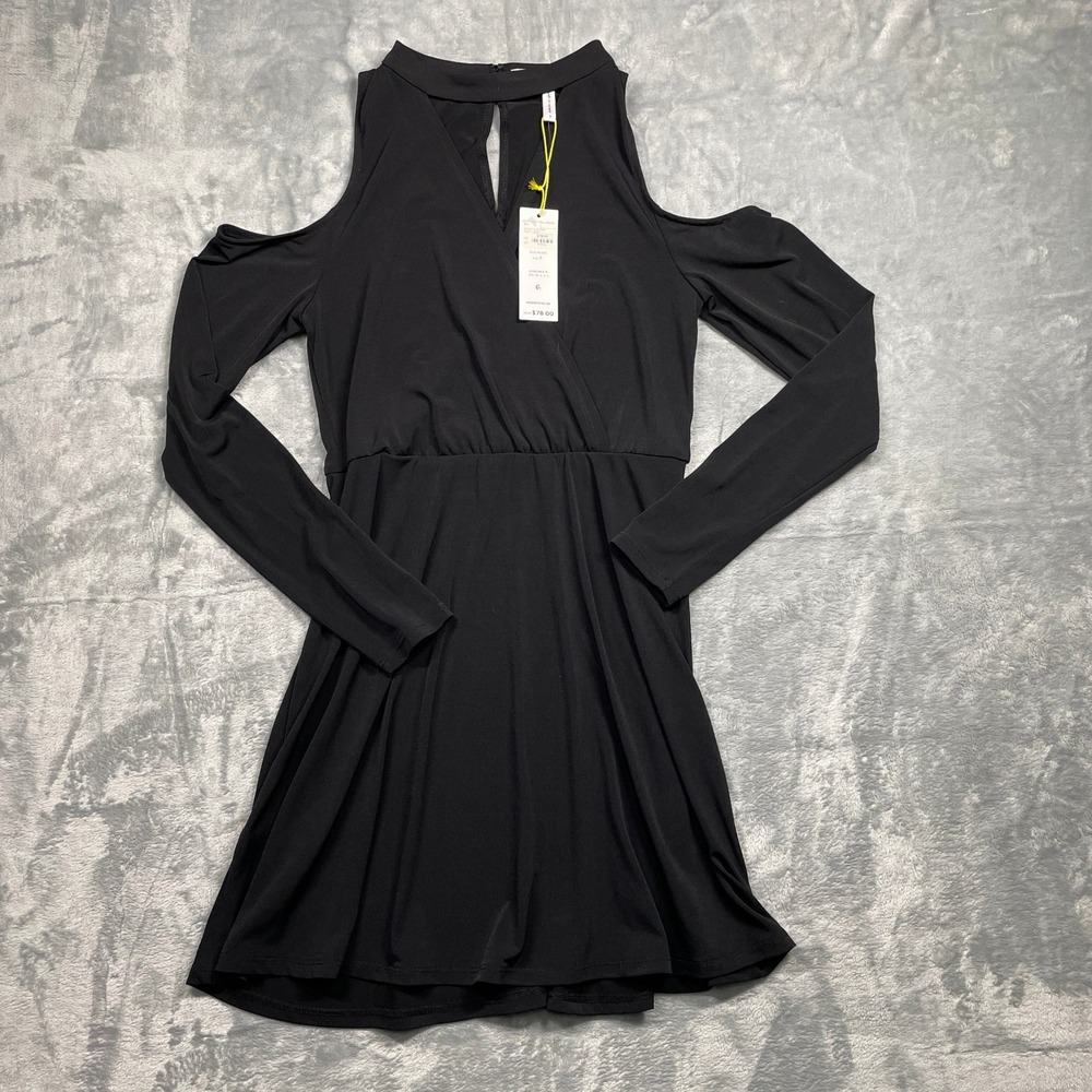 NWT BCBGeneration Black Cold Shoulder Keyhole Long Sleeve Mini‎ Dress Size S